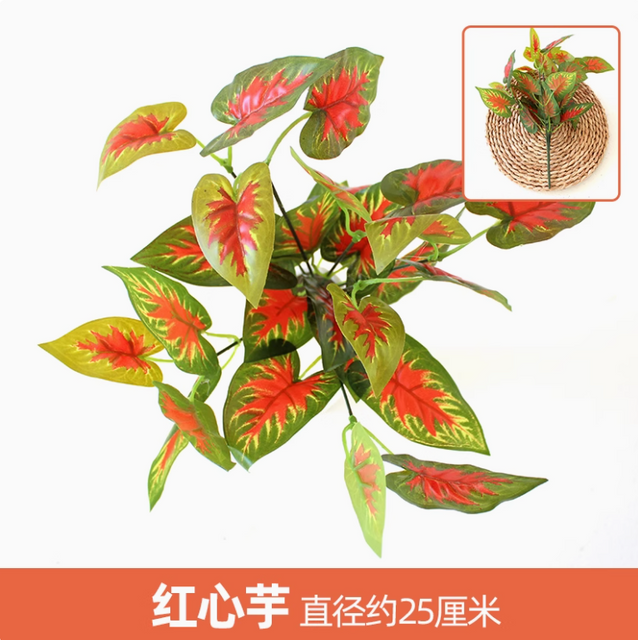 Plantas verdes, paredes de plantas simuladas, gramados de plástico, varandas, fundos internos, paredes de flores, melancias, corações vermelhos, taro, 1 ramo