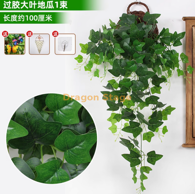 Orquídea de parede violeta simulada Bordado grande bordado de plástico artificial Flor de seda Flor Fluorescente Green Folha de folhas Fio de escalada Tigre (vem com cesta de triângulo)