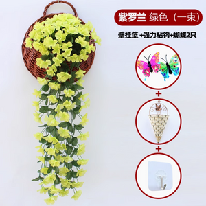Orquídea de parede violeta simulada pendurada orquídea grande bordado de bordado artificial flor flor de seda de seda rattan verde 1 grande gancho de entrega violeta
