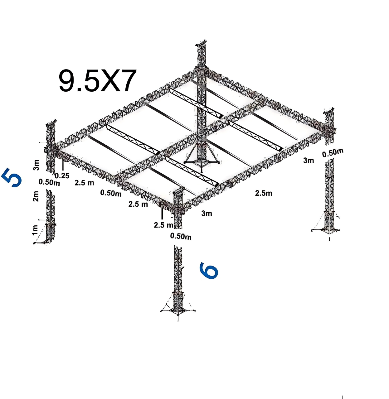 Trels de telhado plano e fácil de 9,5x7m