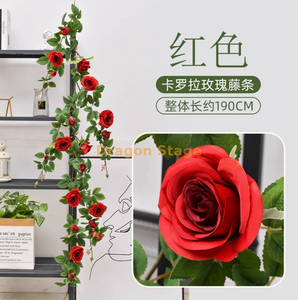 Decoração simulada de tubo de ar condicionado de decoração de decoração de rosa de rosa de rosa embrulhada com grande corolla vermelha rosa videira 1