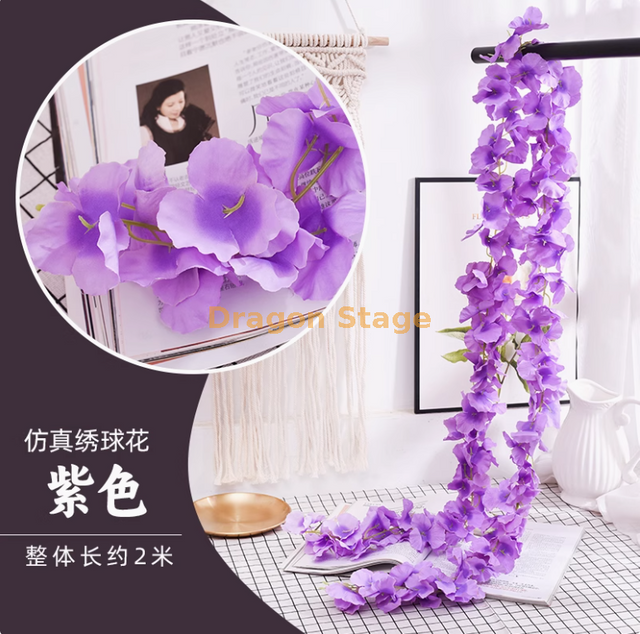 Grubuias de vidrazas simuladas Soldando a corda de flores internas do ar -condicionado Purple - um Di Ultra Dense Hydrangea Flower String 1