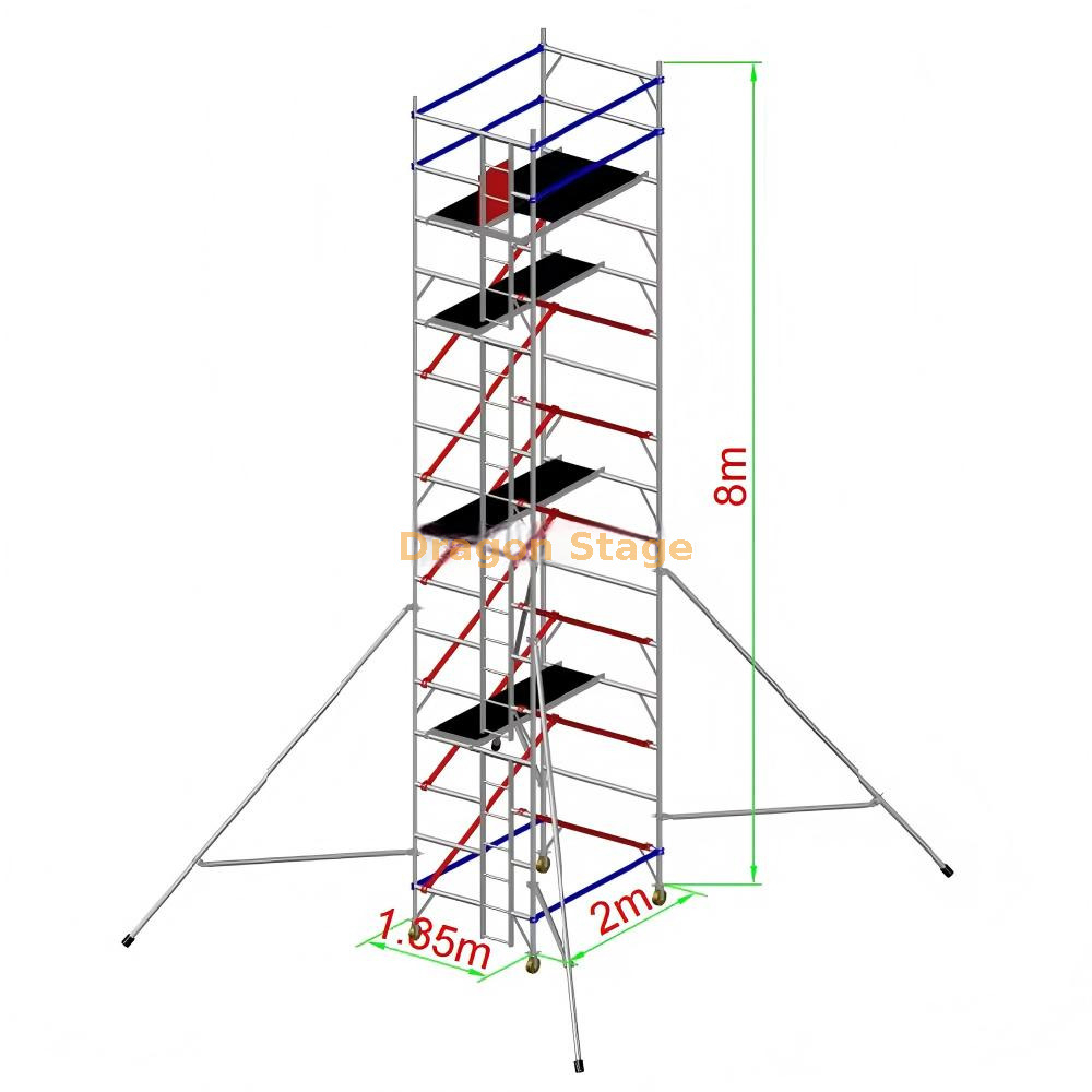 fileira de alumínio do dobro da torre do andaime de 1.35x2x8.5m