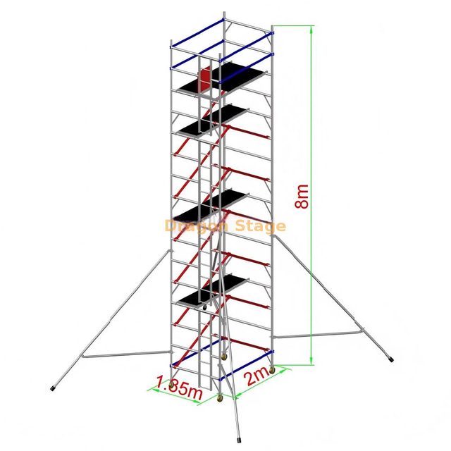 fileira de alumínio do dobro da torre do andaime de 1.35x2x8.5m