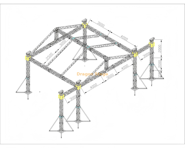 estrutura de telhado inclinado triangular de alumínio profissional de 11x7x5m