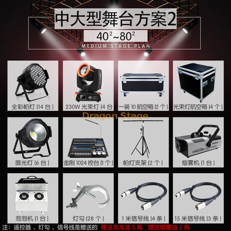 Plano de equipamento de iluminação de palco para 40-80 metros quadrados