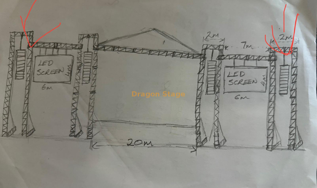 20x12x11m LED externo e estágio de treliça de teto sonoro