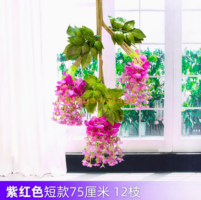 Wisteria simulada Tofu Pudding String violetas Viagem de flor de teto falso roxo curto (12 palitos)
