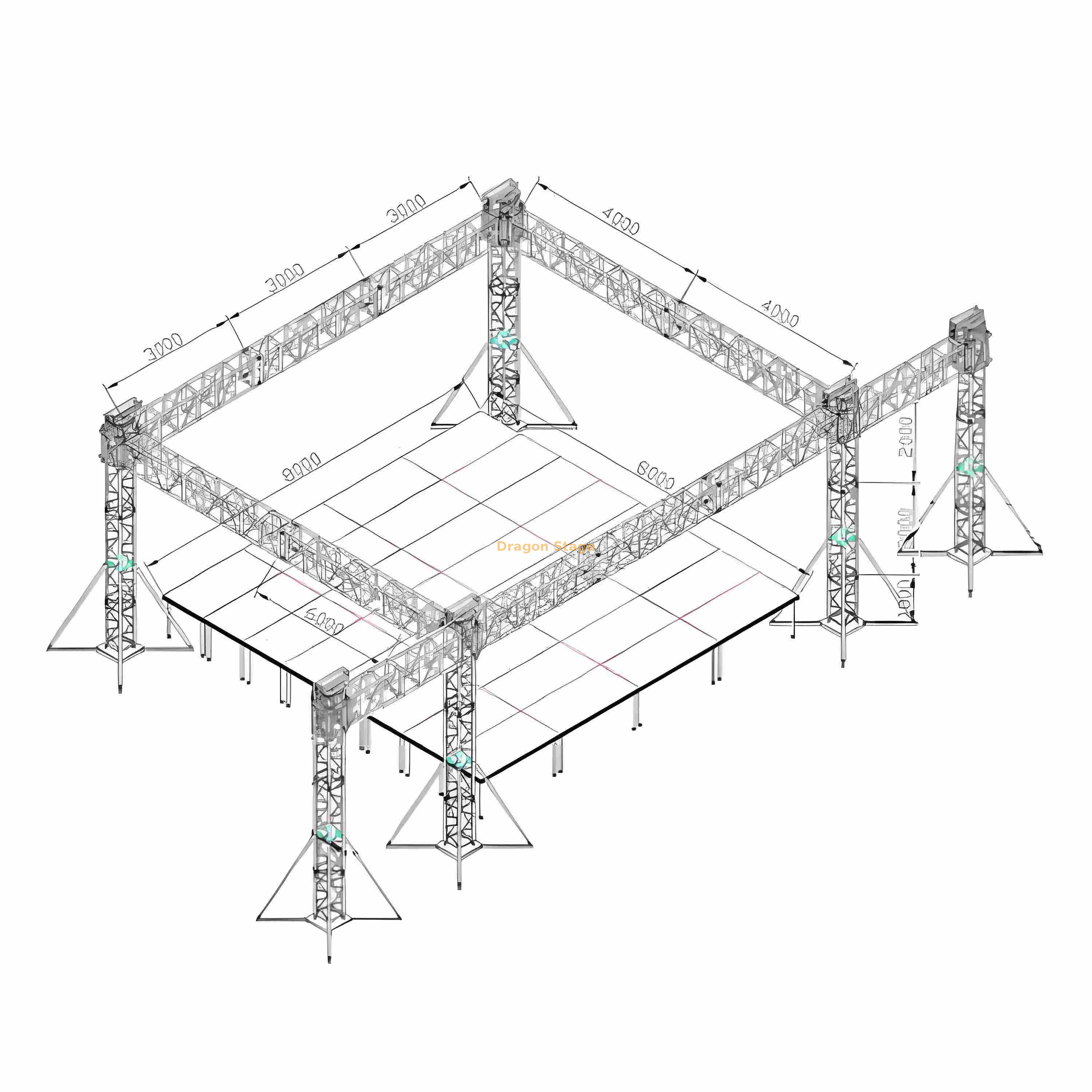 Luzes de palco ao ar livre de alumínio treliça 9x8x5m
