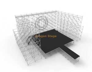 Palco de concerto Ringlock de 12x10m com pista de 2x6m, estruturas laterais de LED e treliça circular de 400mm