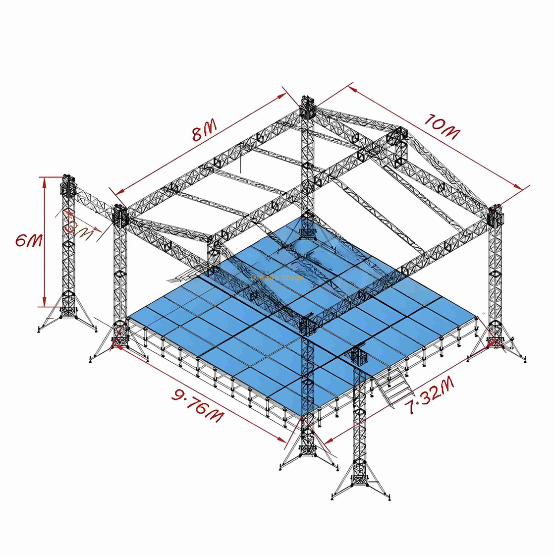 Sistema de treliça de telhado ao ar livre com sons asas 10x8x6m