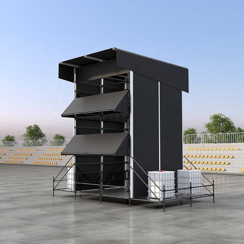 Torre de controle Ringlock FOH h&iacute;brida multin&iacute;vel de 4x4m com estrutura de telhado de alum&iacute;nio e gabinete de cortina.png