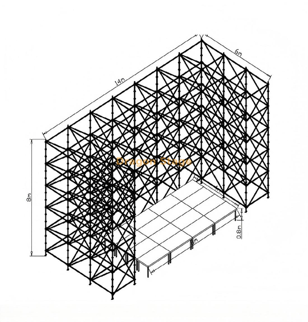 Parede de treliça Ringlock de 14x6x8m com fase rápida de alumínio de 8x4m e 2 escadas