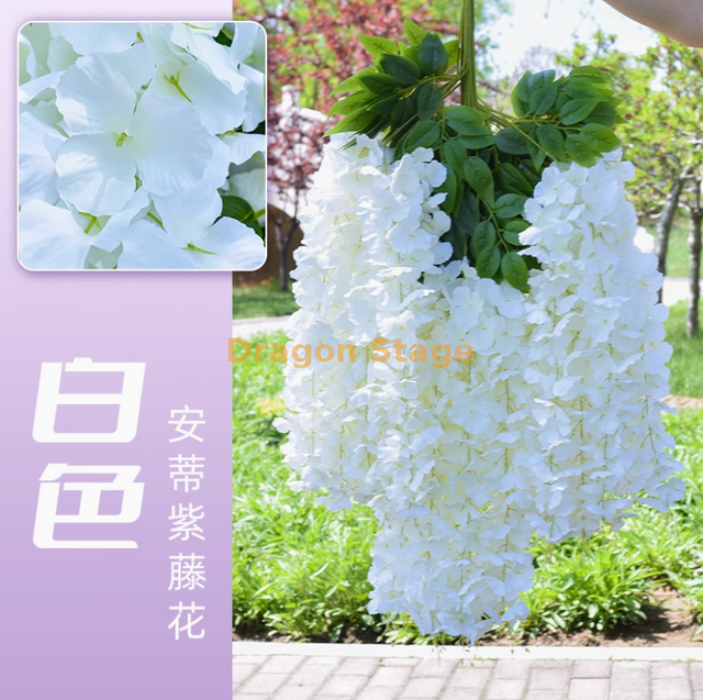 Wisteria simulada tofu pudim cordão violeta violeta teto falso flor rattan interior decoração de casamento antie wisteria [ultra denso] branco (6 galhos)