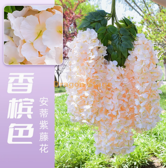 Wisteria simulada Tofu Pudim String Violet Violet Falso Flor Flor Rattan Interior Decoração de Wisteria Antie Wisteria [Ultra Dense] Champagne (6 peças)