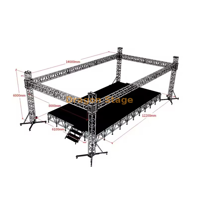 Sistema de treliça de iluminação para eventos em alumínio para serviço pesado 14x8x6m (6m de altura)
