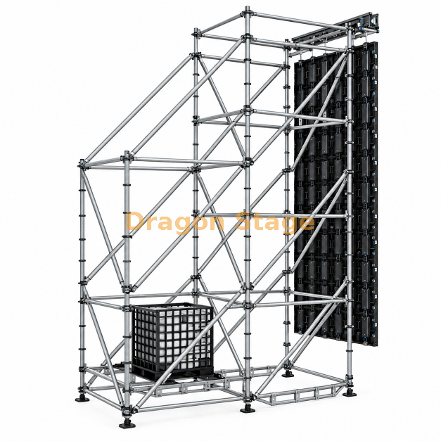 Sistema de suspensão LED Ringlock 2x4x8m com torre de lastro auxiliar e treliça cantilever de 400mm