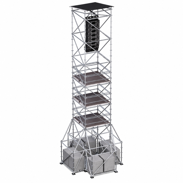 Torre suspensa Ringlock Line Array de 14 m de altura com 4 plataformas de trabalho, lastro e telhado à prova d'água