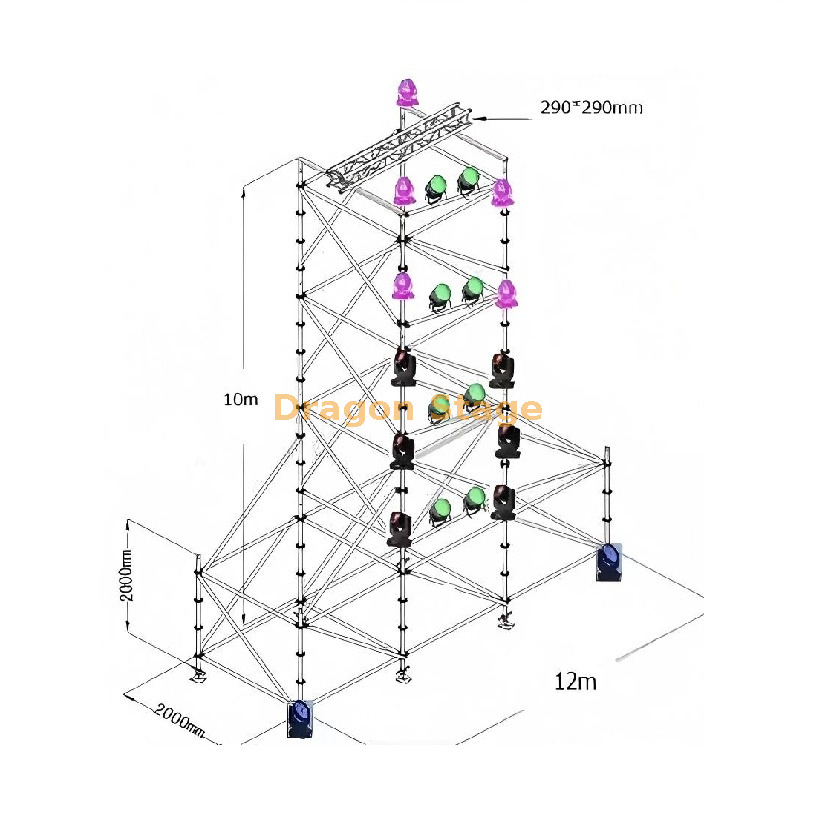 Sistema de andaimes de concerto completo em aço profissional de 12m