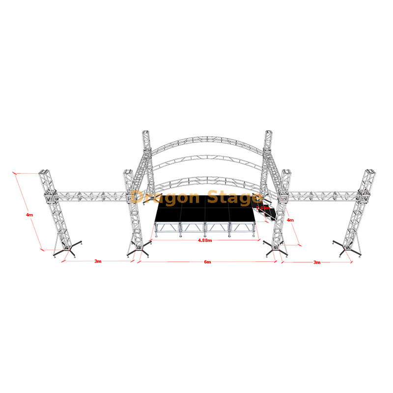 6x4x4m Curve Curve telhado treliça com asas de exibição LED 3M 