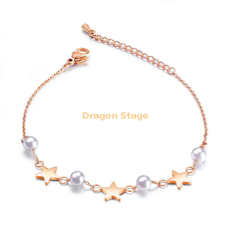 Moda Jóias de aço inoxidável Star pérola Pulseira ajustável para mulheres