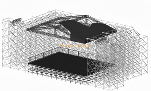 Sistema de palco de concerto Ringlock de 14x10m com teto de pico de alumínio, asas de LED de 6m e suportes de line array