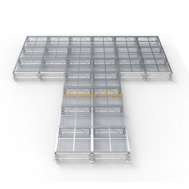 8.54x7.32m portátil em forma de T de alumínio acrílico desfile de moda palco (altura ajustável 0,4-0,8m)
