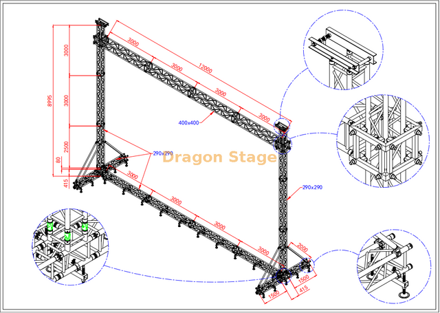 sistema móvel de alumínio resistente do fardo do portal da tela do diodo emissor de luz de 12x8.5m