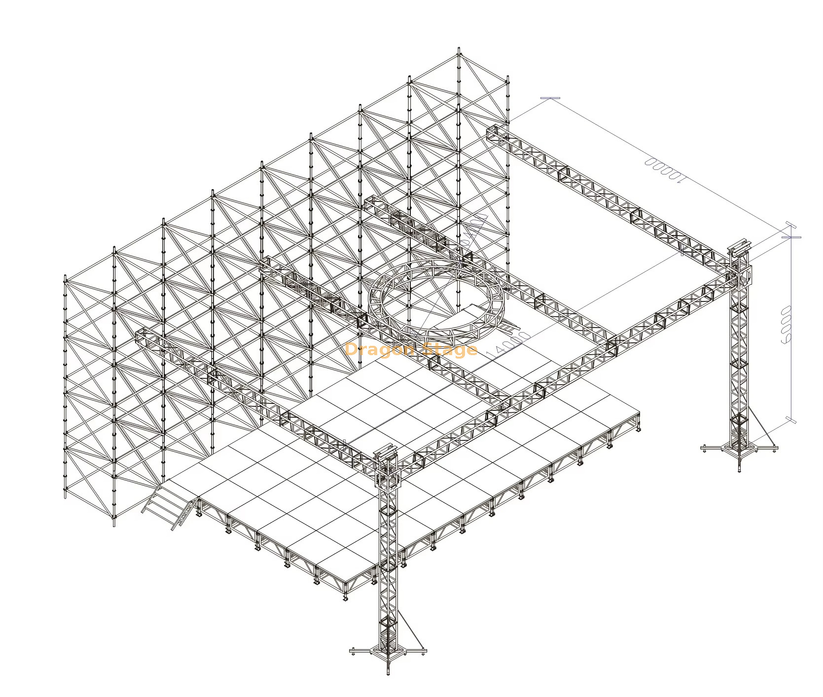 Parede LED Ringlock 16x2x8m com palco de alum&iacute;nio e telhado de treli&ccedil;a de ilumina&ccedil;&atilde;o.jpg