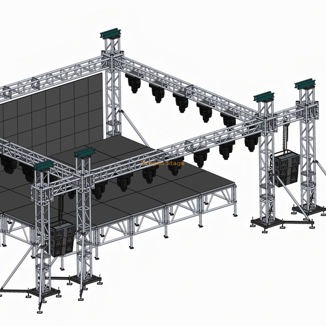 Sistema de treliça de palco em alumínio 6x6x4m com asas de alto-falante de 2m – Equipamento portátil para eventos