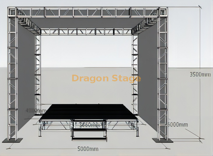 Venda quente portátil em pé de alumínio portátil pequeno design de palco de igreja 5x5x3.5m