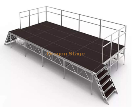  32x16ft Evento de palco portátil de alumínio ao ar livre estágio 4x8ft com trilhos de palco 9,76x4.88m Altura 0,8-1,2m de altura
