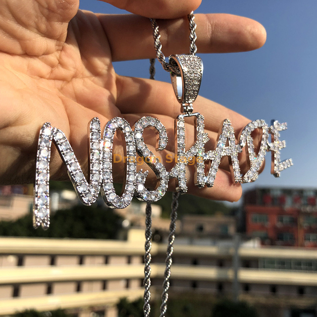 Colar de placa de nome personalizado com pedras CZ completas joias personalizadas hip hop ice out