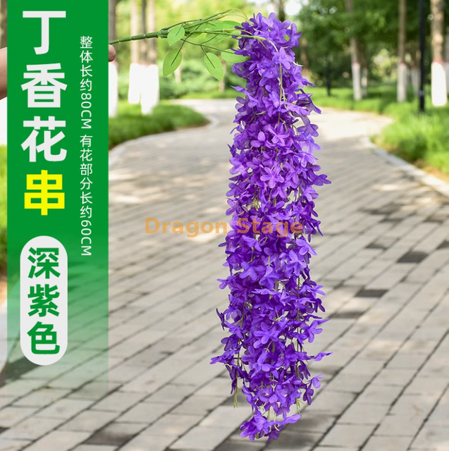 Wisteria simulada Tofu Pudding String violetas Violetas falsas Camelo de teto Falso Flor de cravo de 4 rabisco - ramo de roxo escuro 1