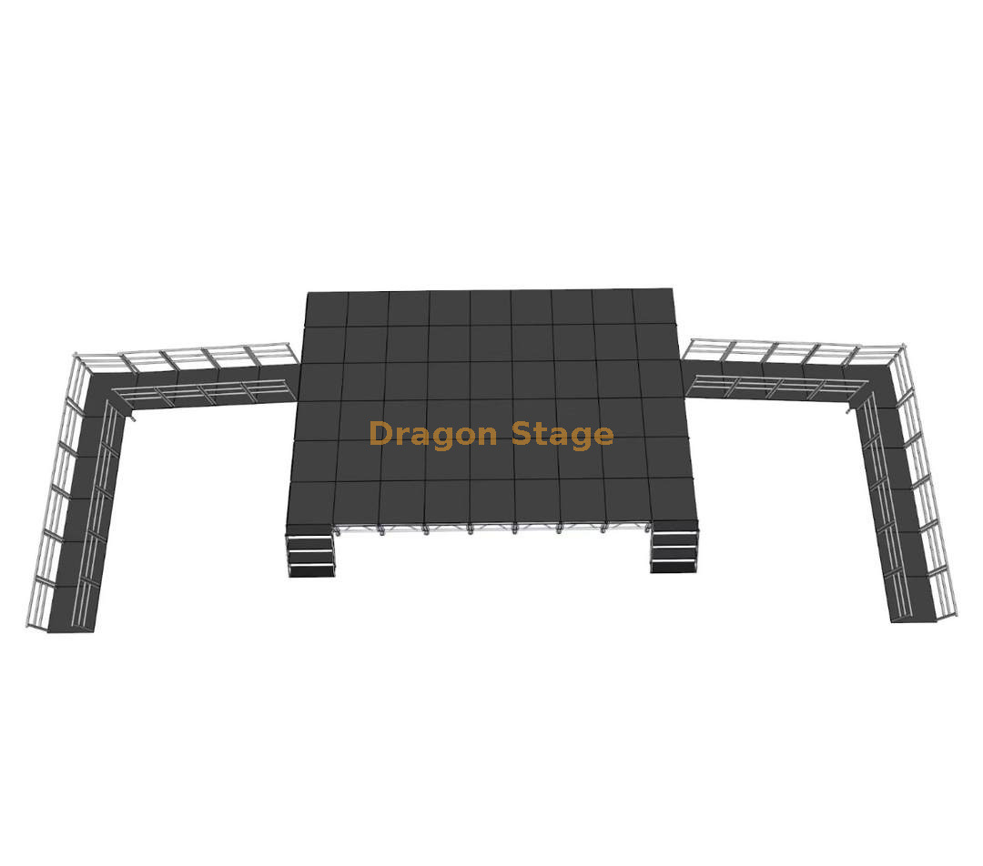 Sistema de palco de alumínio portátil profissional 10,98x7,32m com rampas ADA e 2 escadas e altura ajustável 0,8-1,2m