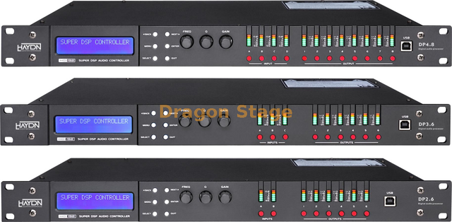 Processador de alto-falante digital | Sistema de gerenciamento de alto-falante DSP profissional 2×4, 2×6, 3×6 e 4×8