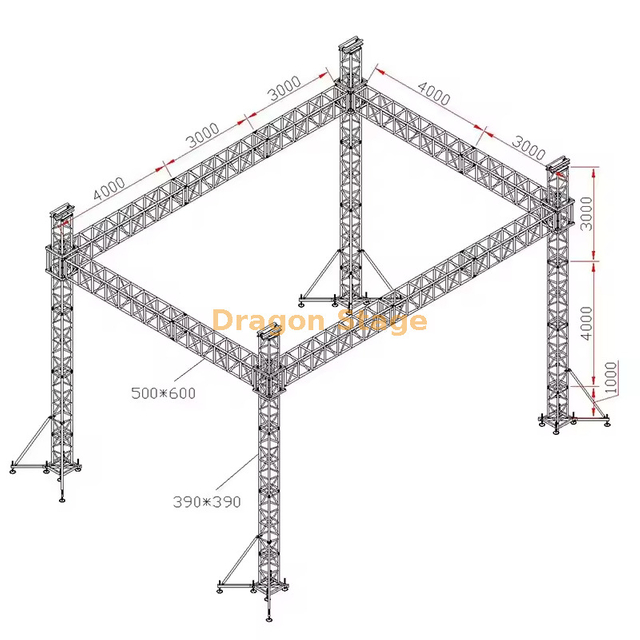 Sistema de treliça de iluminação de equipamentos para serviço pesado 10x7x8m
