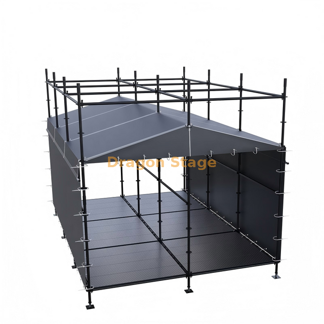 Cabine de controle Ringlock FOH híbrida de 4x6m com estrutura de telhado de alumínio e cortinas climáticas