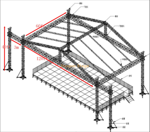 Grande palco de concerto de 36x18x12m com sistema de treliça de telhado multitorre – 120x60x40 pés