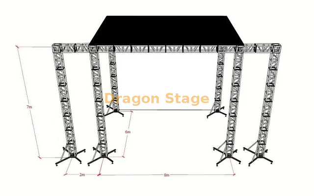 Sistema de palco de treliça de telhado de alumínio 8x6x7m com asas e dossel de 2m (treliça de parafuso de 300 mm)