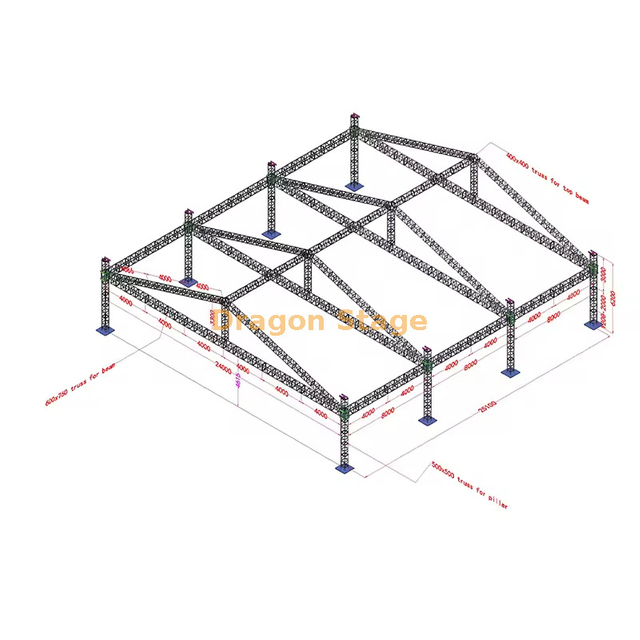 Sistema de treliça de telhado de pico quadrado grande de 24x24m (6m de altura, treliça de espiga de alumínio)