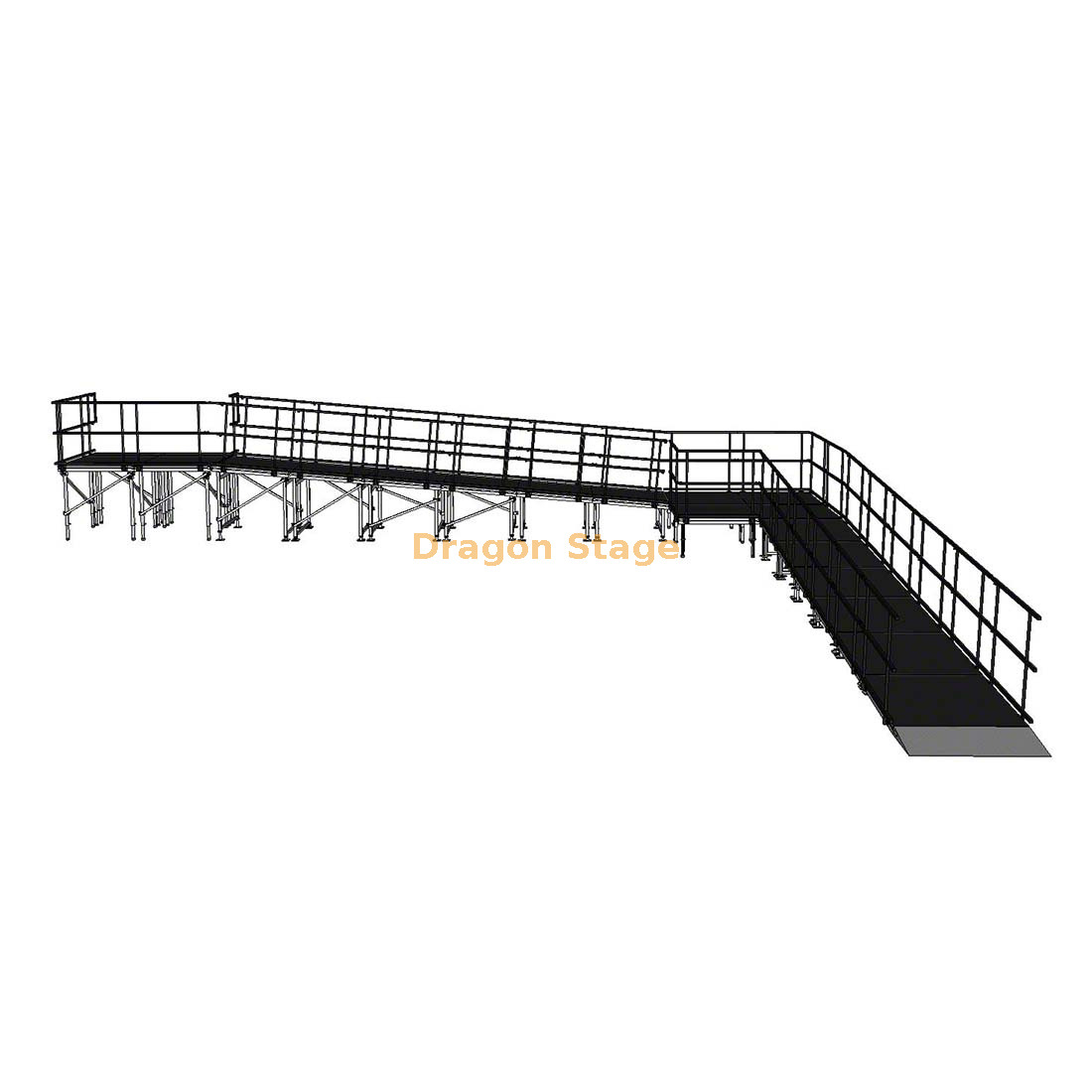 12,25x10,70m Rampa de palco modular de alumínio de 90 graus com pouso e guarda-corpos