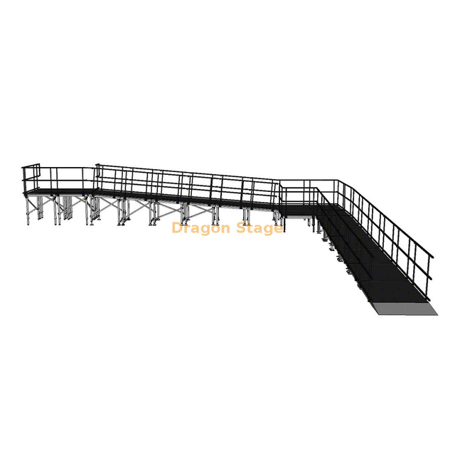 12,25x10,70m Rampa de palco modular de alumínio de 90 graus com pouso e guarda-corpos