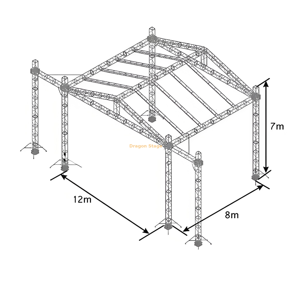 Conjunto completo de teto de treliça de liga de alumínio portátil 12x8x7m com plataforma de madeira de 4x8 pés
