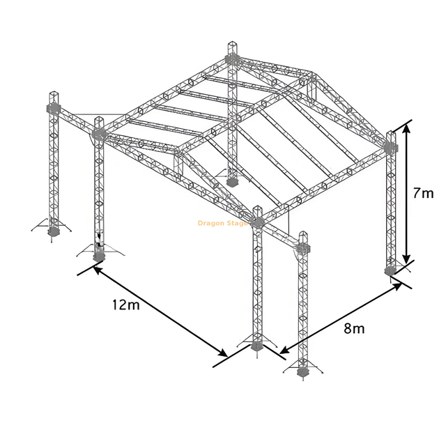 Conjunto completo de teto de treliça de liga de alumínio portátil 12x8x7m com plataforma de madeira de 4x8 pés