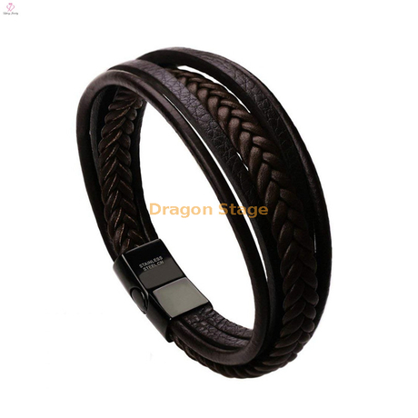 Atacado OEM Jóias Tecido Pulseira Fecho Magnético Personalizado Em Branco Trançado Genuíno Aço Inoxidável Preto Homens Pulseiras De Couro