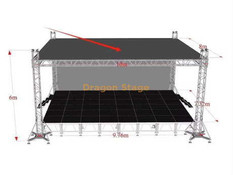 Sistema de treliça de cobertura plana F34 com suporte ao solo 10x8x6m