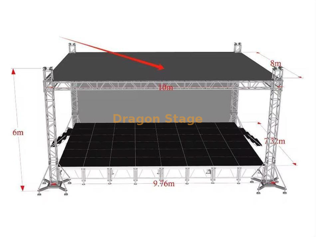 Sistema de treliça de cobertura plana F34 com suporte ao solo 10x8x6m