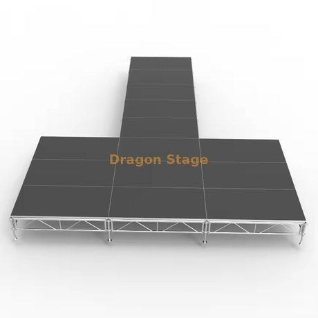 Kit de palco modular de alumínio em forma de T de 8,54x9,76m | Pista profissional de altura ajustável de 0,4 m a 0,8 m