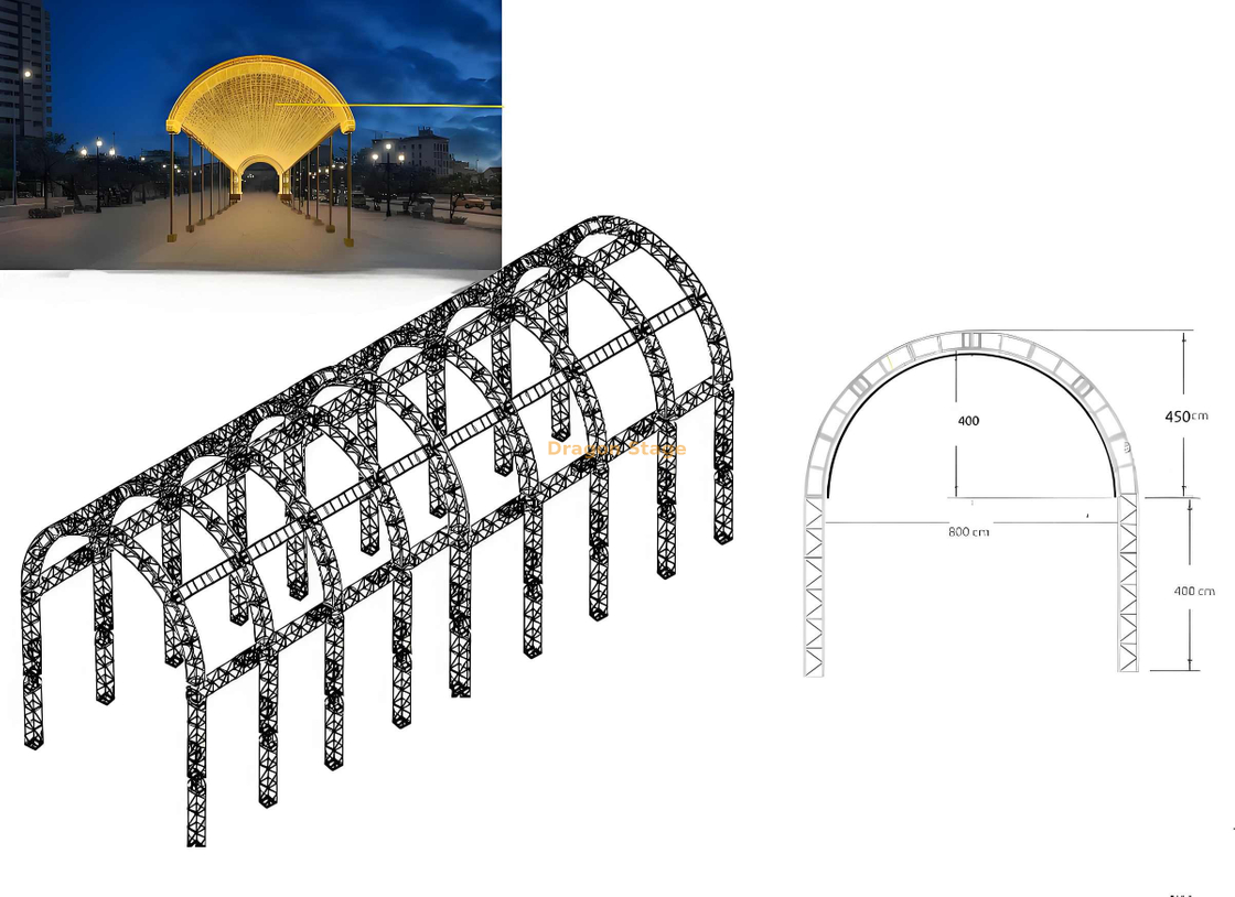 Túnel de iluminação de treliça de alumínio